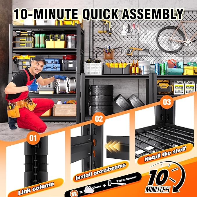 3 Pack Storage Shelves,3000LBS Garage Shelving,Adjustable Garage Shelves,Heavy Duty Metal Shelving, 5 Tier Wood Utility Steel Shelf, Easy-to-Install Shelving Units and Storage 72''x59''x19.7