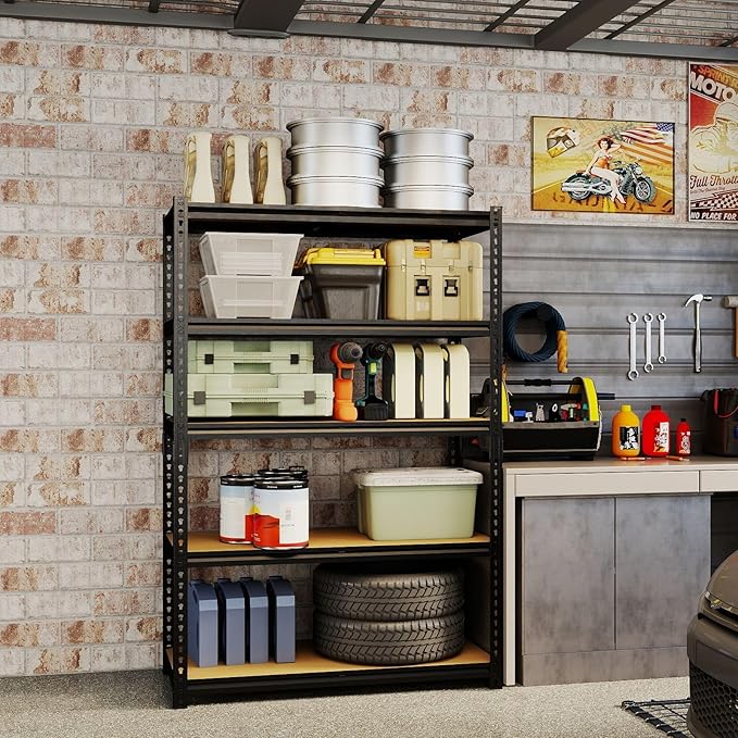 Storage Shelving Unit, 5 Tier Garage ShelvesHeavy Duty, Adjustable Metal Shelving Unit,2400LBS Black forPantry, Basement, Warehouse, Kitchen, Pantry and Closet,72" H