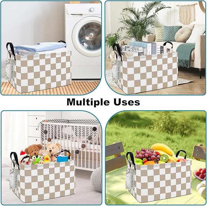 Storage Bins,Nursery Hamper Canvas Laundry Basket Foldable with Waterproof PE Coating Storage Baskets for Boys and Girls, Office, Bedroom, Clothes,Toys(Rec-Beige flag ）