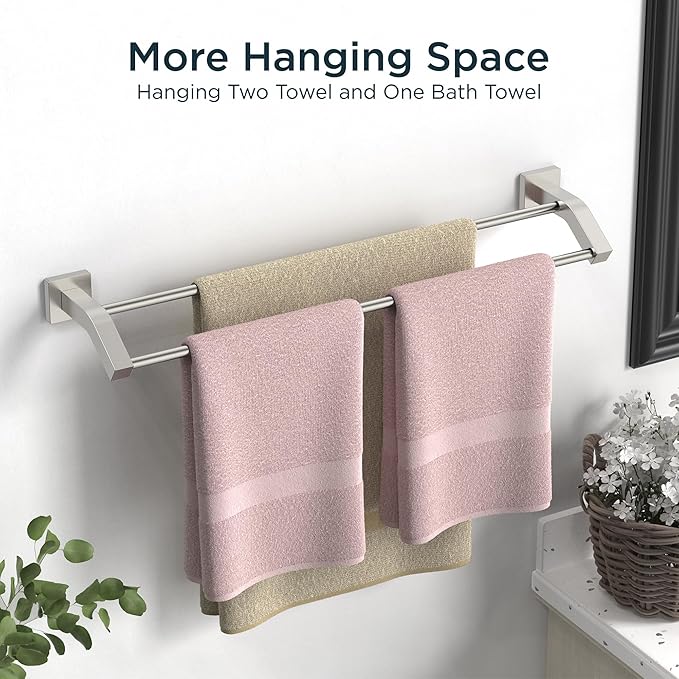 FORIOUS Double Towel Bar, 30 Inch Dual Towel Racks for Bathroom Wall Mounted, Thicken SUS304 Stainless Steel Bath Square Towel Rod Towel Holder Rail, Brushed Nickel