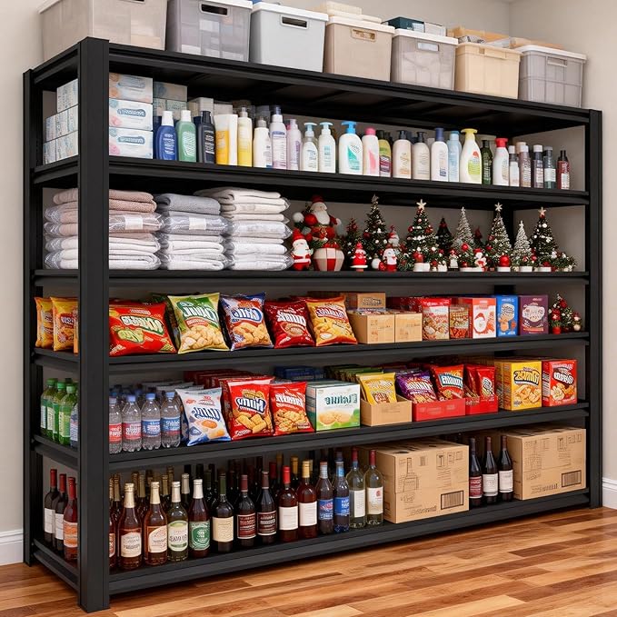 6-Tier Metal Storage Shelves, Adjustable Shelving Units, Boltless Assembly, Black, 83 x 54.89 x 23 Inch, for Warehouse Garage Shed Basement (83H*54.89W*23D)