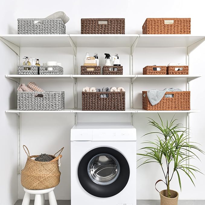 GRANNY SAYS Large Wicker Basket, Decorative Woven Basket for Storage, Waterproof Storage Basket Organizer, Wicker Storage Basket for Organizing, Brown Basket, 1-Pack