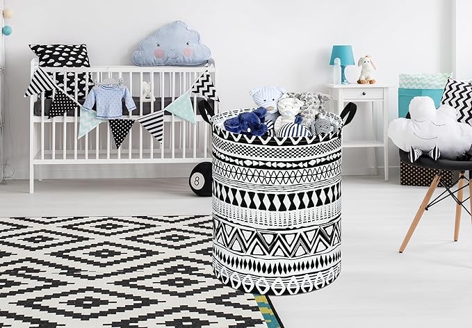 Round Laundry Hamper Storage Basket Fabric Material Storage Hamper Organization Basket, Storage Bin, Gift Box with Handles for Room