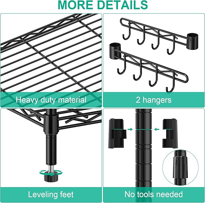 Folews 6-Tier Metal Storage Rack with Wheels, NSF Sturdy Adjustable Wire Shelving Unit for Garage Kitchen Pantry Laundry Room, 36" W x 14" D x 75" H Large Rolling Organizer Shelf Easy Assembly, Black
