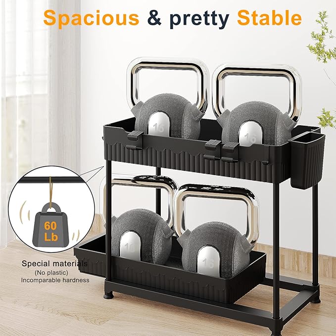Sevenblue 2 Packs Under Sink Organizer, Height Adjustable 2 Tier Under Kitchen Sink Organizer, Multi-Purpose Storage Shelf for Kitchen Bathroom Cabinet (Black, L)