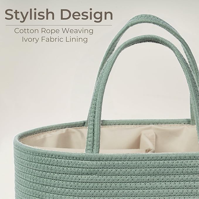 Diaper Caddy Organizer, Empty Gift Basket for Newborn Essentials, Baby Storage Basket, Stylish Gift Bag for Baby Shower, Boys and Girls - Large, Sage Green