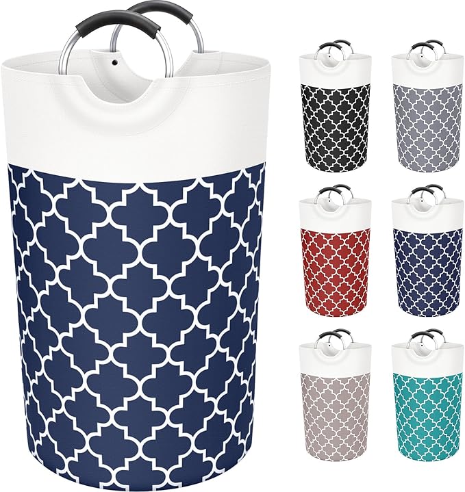 Fabspace Large Laundry Basket Laundry Hamper Bag Washing Bin Clothes Bag Collapsible Tall with Handles Waterproof Travel Bathroom College Essentials Storage for College Dorm, Family (Blue) 82L