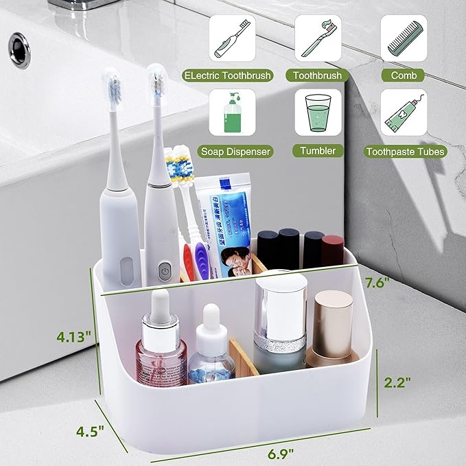 Ayswupt Electric Toothbrush Holders for Bathrooms,White Tooth Brushing Holder,Kids Toothpaste Holder with Dividers,Bathroom Countertop Organizer,Tooth Brush Storage Caddy for Sink Vanity Office