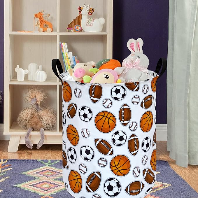 Kids Laundry Hamper Storage Basket Laundry Organizer Hamper Storage Bins Clothes Box Nursery Hamper Gift Basket with Handles (Balls)