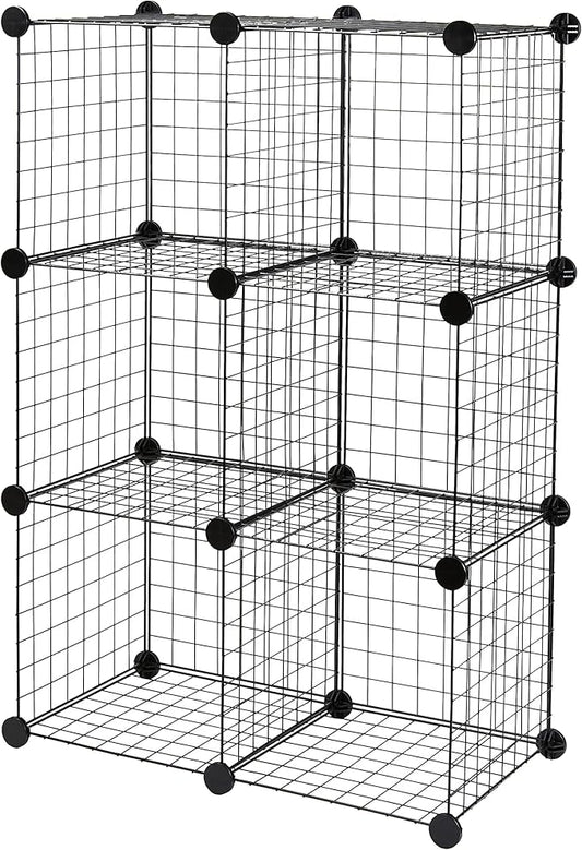 Amazon Basics 6-Cube Wire Grid Stackable Storage Organizer, Metal Shelving Unit, No-Tool Assembly, 26"W x 38"H x 12.6"D, Black
