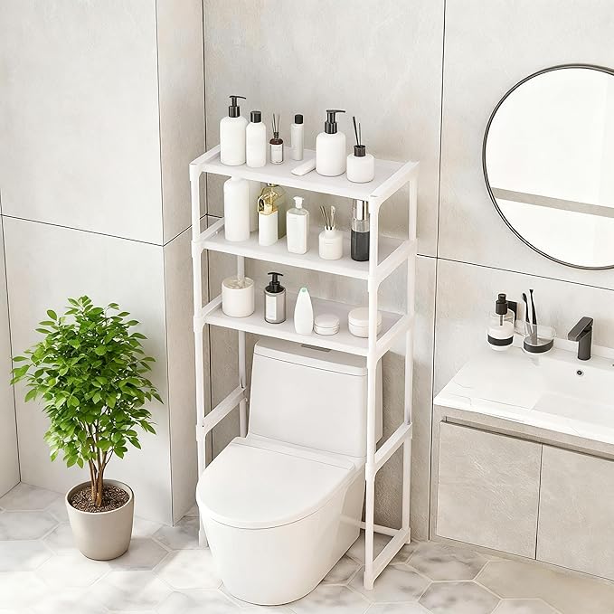 Garvee 3 Tier Bathroom Over The Toilet Shelf, Freestanding Space Saver Metal Over The Toilet Shelf Organizer- for Most Toilets, White