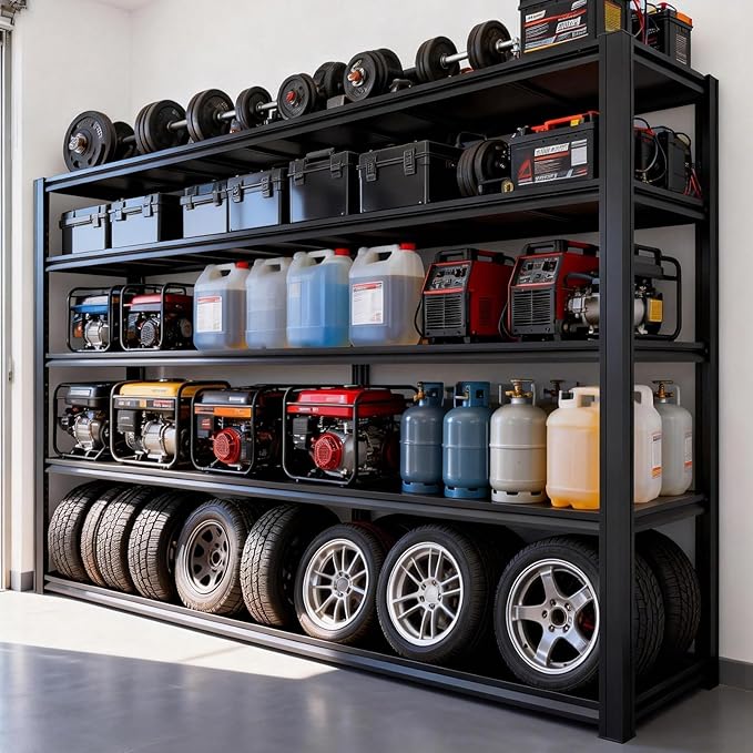 5-Tier Metal Storage Shelves, Adjustable Shelving Units, Boltless Assembly, Black, 61.88 x 23.88 x 84 Inch, for Warehouse Garage Shed Basement (5T-84H*61.88W*23.88D)