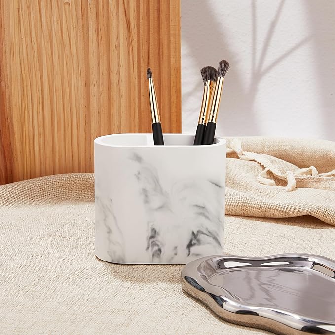 Diatomite Toothbrush Holders for Bathrooms, Electric Tooth Brush and Toothpaste Holder for Bathroom Countertop, Marble White Bathroom Accessories, 2 Slots Toothbrush Organizer