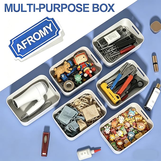 12 Pack Plastic Storage Bins, Multi-Use Organizer Bins, Perfect for Kitchen, Cabinet, Bathroom, Under Sink Storage, White