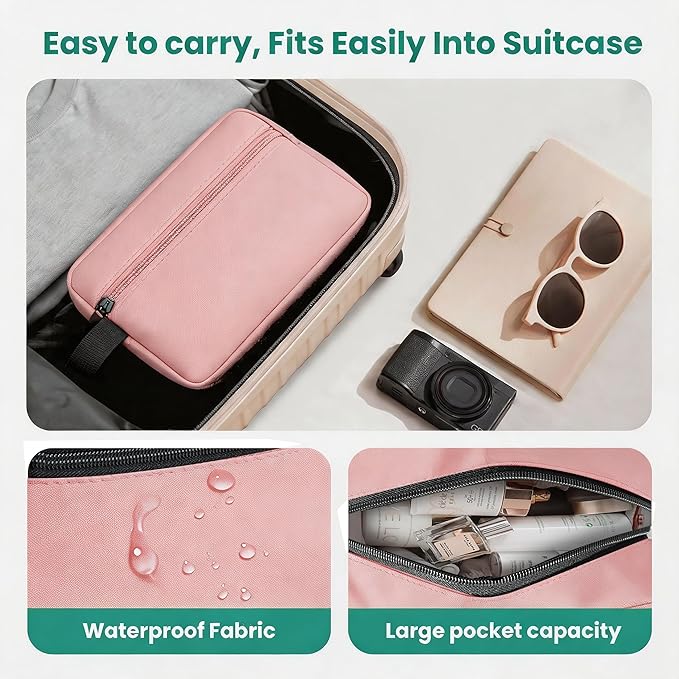 Travel Toiletry bag for Women and Men,Small Cosmetic Bag Hanging Lightweight Makeup Bag Small Tool Bag Travel Organizer accessories for Women Men - Pink