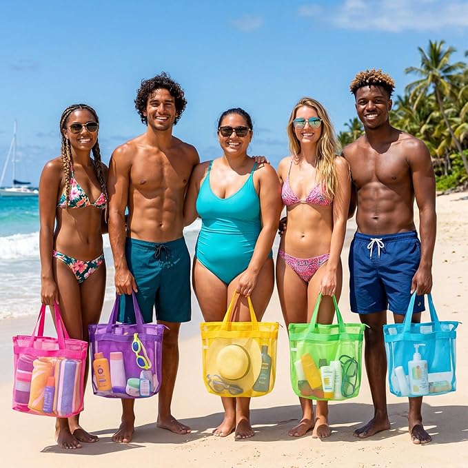 Tudomro 10 Pcs Mesh Shower Bag Caddy Tote Portable Quick Dry Tote Bag Lightweight Hanging Toiletry Bath Organizer for College Dorm Gym Swimming Beach Travel Games Sports (5 Colors)