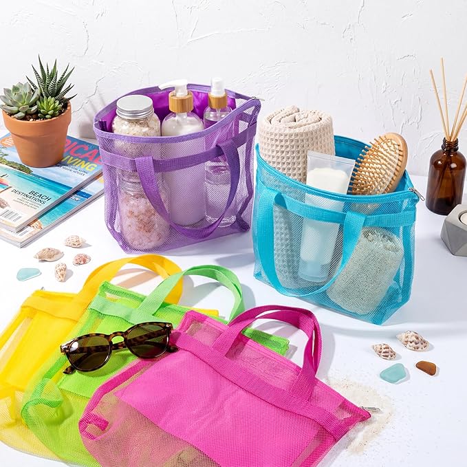 Tudomro 10 Pcs Mesh Shower Bag Caddy Tote Portable Quick Dry Tote Bag Lightweight Hanging Toiletry Bath Organizer for College Dorm Gym Swimming Beach Travel Games Sports (5 Colors)