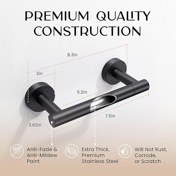 Day Moon™ - Toilet Paper Holder - Modern Roll Holder for Bathroom - 1 Pack - Wall Mount - Classic, Black