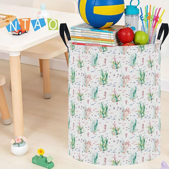 NTAOHAMPER Underwater World Large Laundry Hamper,Laundry Basket,Baby Nursery Hamper,Waterproof Storage Bin,Clothes Organizer Basket,Room Decor(Underwater World）