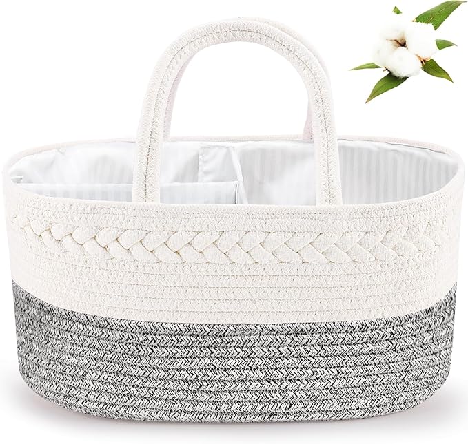 ABenkle Diaper Caddy Organizer, Boho Rustic Cotton Rope Nursery Baby Basket, Changing Table Organizer for Baby Diaper Storage and Baby Shower