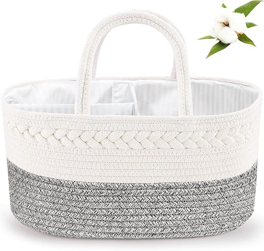 ABenkle Diaper Caddy Organizer, Boho Rustic Cotton Rope Nursery Baby Basket, Changing Table Organizer for Baby Diaper Storage and Baby Shower