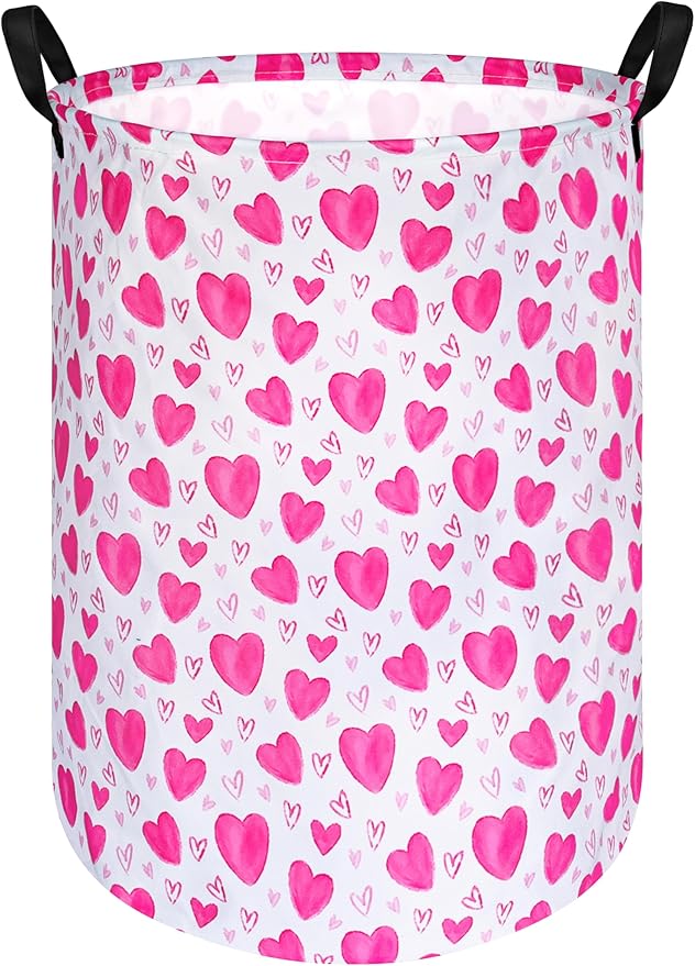 Kids Laundry Hamper Storage Basket Laundry Organizer Hamper Storage Bins Clothes Box Nursery Hamper Gift Basket with Handles (Heart)