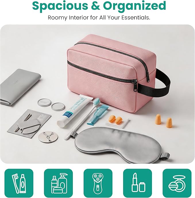 Travel Toiletry bag for Women and Men,Small Cosmetic Bag Hanging Lightweight Makeup Bag Small Tool Bag Travel Organizer accessories for Women Men - Pink