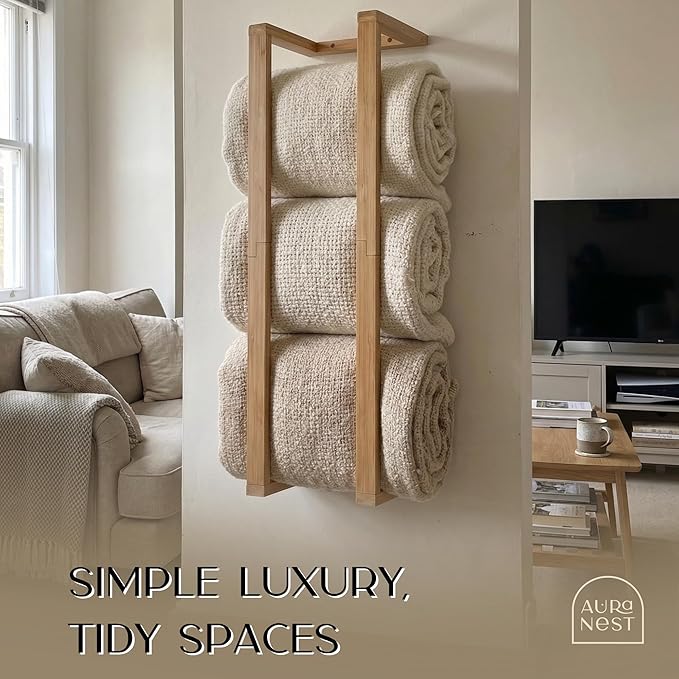 Bamboo Towel Racks - Vertical Wood Towel Rack Bamboo Bathroom Accessories, Storage, Wall Towel Rack for Rolled Towels for Bathroom Furniture, Spa Furniture and Decor