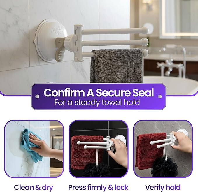 Safe-er-Grip Changing Lifestyles Drip Dry Portable Drying Rack, White with 3 Movable Arms, Swing Arm Suction Cup Towel Bar, Bath Towel Rack Hanger Towel Holder Organizer 11.5x17 Inch (Pack of 1)