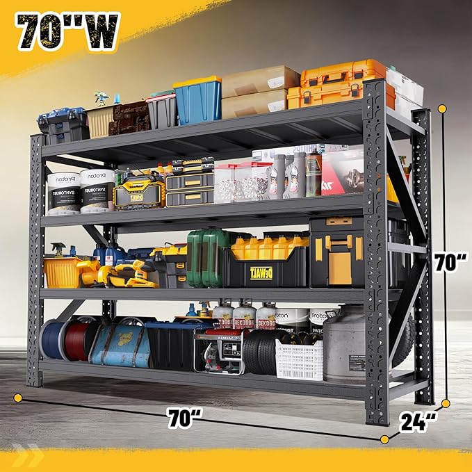 70 ''W Garage Shelving Heavy Duty, Adjustable Garage Storage Shelves 6000LBS Heavy Duty Shelving, Metal Shelving Units fou Garage, Utility Shelf Rack for Warehouse,Basement, 70''H x 70 ''W x 24''D