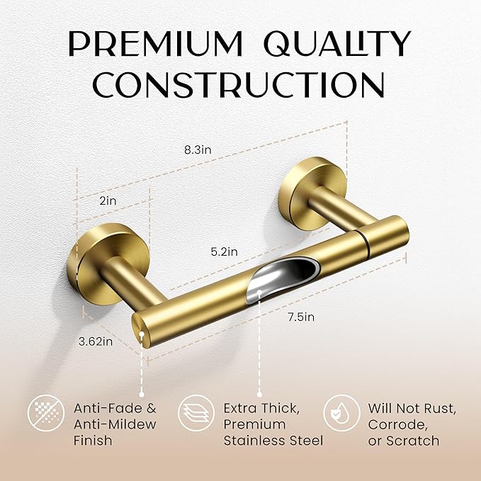 Day Moon™ - Toilet Paper Holder - Modern Roll Holder for Bathroom - 1 Pack - Wall Mount - Classic, Gold
