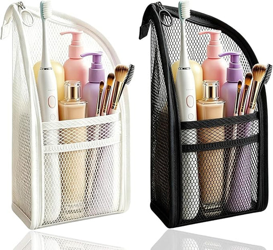 Standing Toiletry Bag, Lightweight Portable Travel Toiletry Bag, EVA Foldable Clear Hanging Makeup Bag, Breathable Cosmetic Organizer for Travel & Bathroom (Black and white)