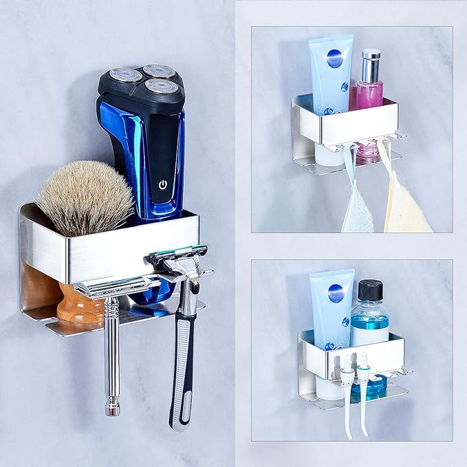 Toothbrush Head Holders, Electric Tooth Brush Head Holder, Adhesive Toothpaste Holder for Shower Bathrooms, Wall Mounted Tooth Brushing Holder Organizer Storage (Silver, Small)