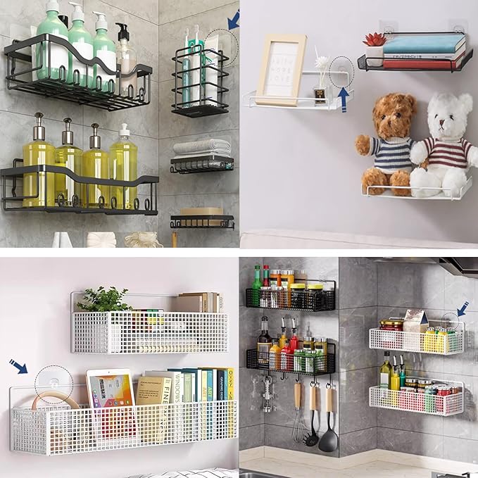 Shower Caddy Adhesive Replacement, 4 Pack Strong Adhesive Shower Hooks, Water-Proof Shower Adhesive Strips, No Drilling for Corner Shelf Basket, Bathroom Storage Shelves and Kitchen Racks