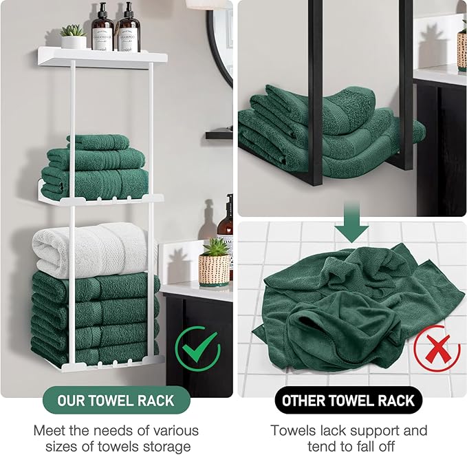 Hommtina Towel Rack Towel Storage for Bathroom,Towel Holder for Bathroom Wall Towels Organizer (White)