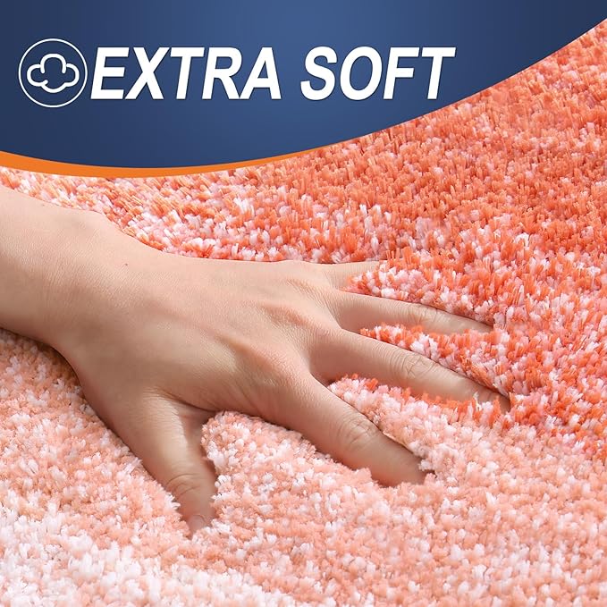OLANLY Bathroom Rug Set 2 Piece, Soft Absorbent Microfiber Bath Mats and U-Shaped Contour Toilet Rug, Non-Slip, Machine Wash Dry, Plush Shaggy Bath Mats for Bathroom (24"x16"+24"x20", Coral)