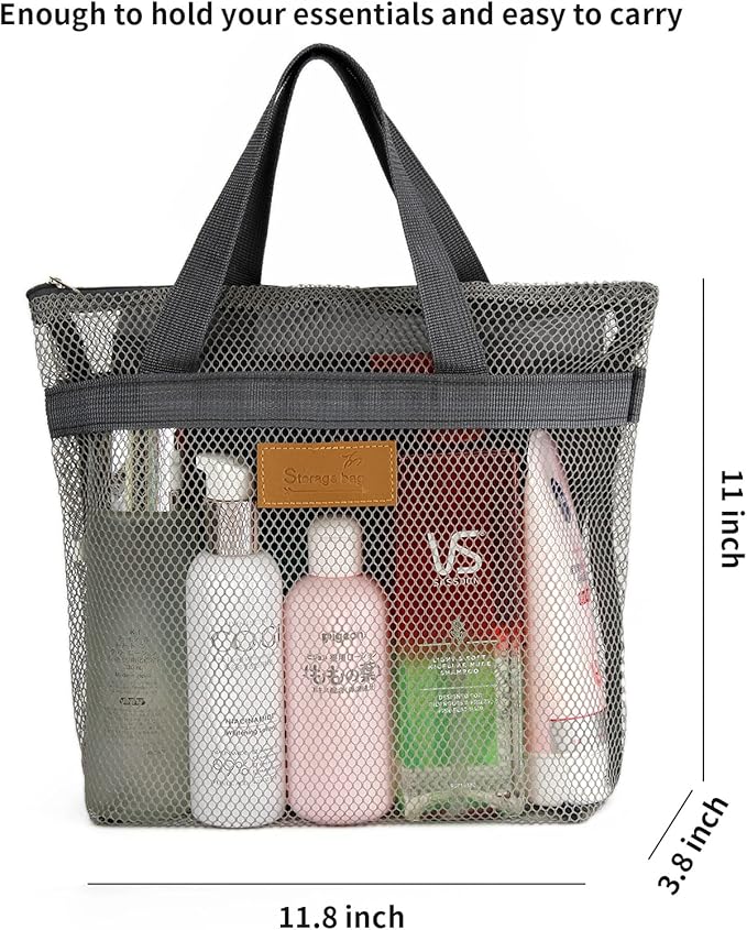 TOPASION Mesh Shower Caddy Bag Portable Hanging Toiletry and Bath Organizer with Zipper for Travel, Gym, Camping, College Dorms, Beach