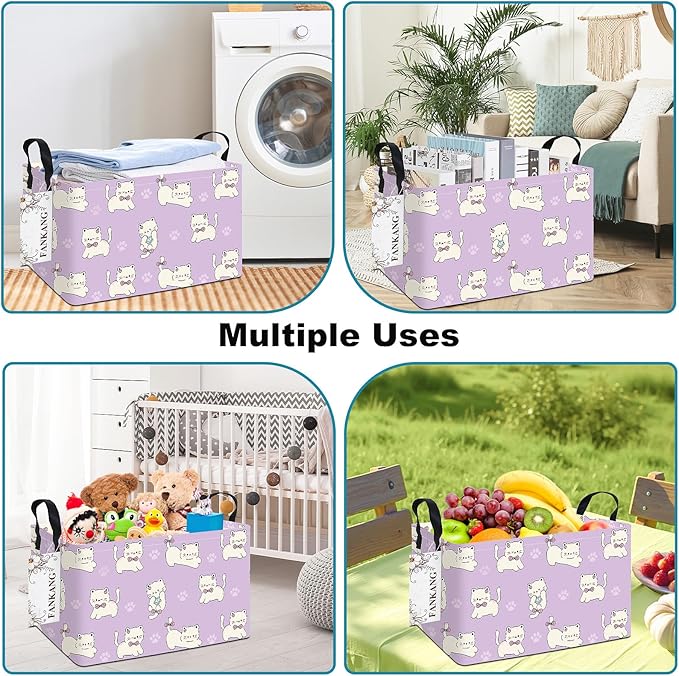 Storage Bins,Nursery Hamper Canvas Laundry Basket Foldable with Waterproof PE Coating Storage Baskets for Boys and Girls, Office, Bedroom, Clothes,Toys(Rec-Cat ）