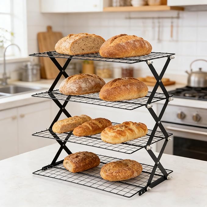 4-Tier Foldable Organizer Rack, Adjustable SpaceSaver for Kitchen Counter, Pantry, Bathroom, Multi-Purpose Storage & Display