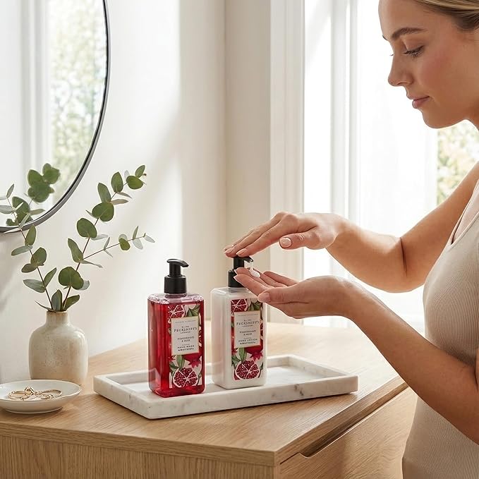 Pecksniff’s Enchanted Winter Hand Care Duo, Pomegranate & Musk, Hard Box Gift Set with 300ml Hand Wash and 300ml Hand Lotion, Designed in England