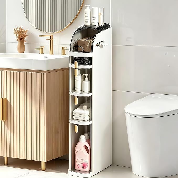 Slim Bathroom Storage Cabinet,Waterproof Narrow Bathroom Drawers,Suitable for Small Spaces,Ideal for Bathrooms, Living Rooms,Toilet,Kitchen or Bedrooms (4-Tiers)