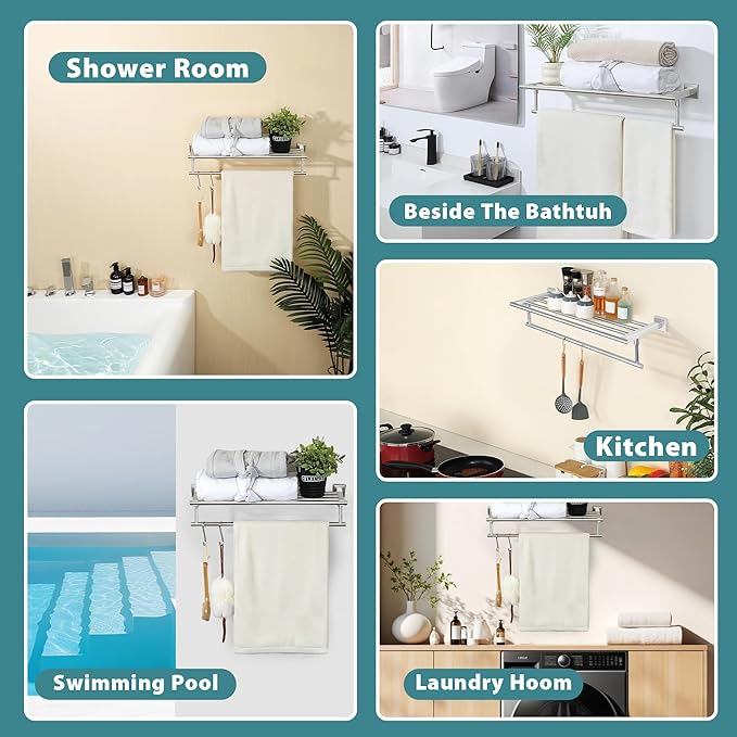 Alise 24 Inch Towel Racks for Bathroom Wall Mounted,Bathroom Towel Rack with Tower Bar,Double Towel Racks for Bathroom,SUS304 Stainless Steel Bathroom Towel Holder Brushed Nickel