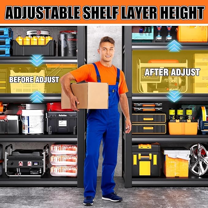 71.2''H Storage Shelves, 2500lbs Garage Shelving,Adjustable Heavy Duty Shelving Unit,5tire Tall Garage Shelves，Metal Standing Shelf Units,Utility Rack For Kitchen Warehouse Industrial Basement 3 Pack