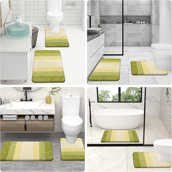OLANLY Bathroom Rug Set 2 Piece, Soft Absorbent Microfiber Bath Mats and U-Shaped Contour Toilet Rug, Non-Slip, Machine Wash Dry, Plush Shaggy Bath Mats for Bathroom (24"x16"+24"x20", Olive Green)