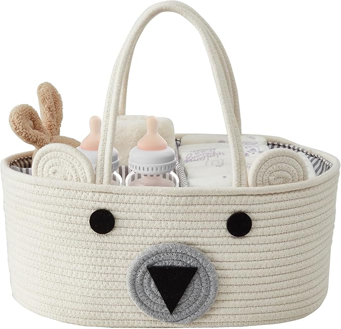 DECOMOMO Teddy Bear Basket, Mother's Day Diaper Caddy Basket, Baby Baskets for Baby Shower (Animal, Large)