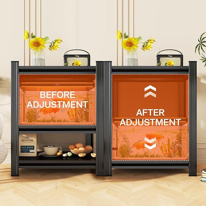 3-Tier Kitchen Shelf Organizer, Metal Adjustable Storage Rack, Space Saving Organizer Shelf for Pots, Pans, Bottles & Pantry Goods, Space-Saving, Black,（31.5''Hx15.7''Wx11.8''D）