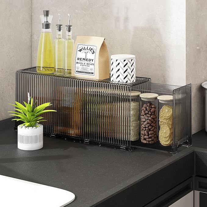 KHNR Slim Kitchen Spice Rack Organizer, 1 Tier Narrow Gap Storage Shelf with Wheels, Food Grade PET Seasoning Bottle Holder for Refrigerator Side or Cabinet Gap, Clear Grey