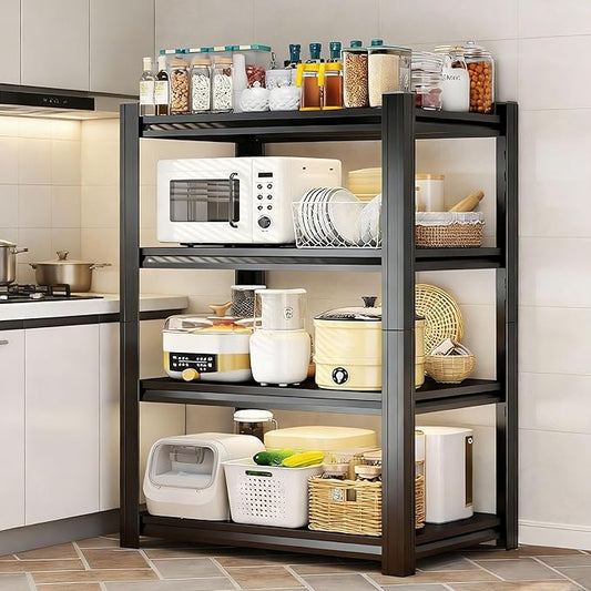 4-Tier Kitchen Shelf Organizer, Metal pantry shelves, Adjustable Storage Rack, Heavy Duty Metal Shelves for Pots, Pans, Bottles & Pantry Goods, Space-Saving, Black (54"H x 35.4"W x 15.7"D)
