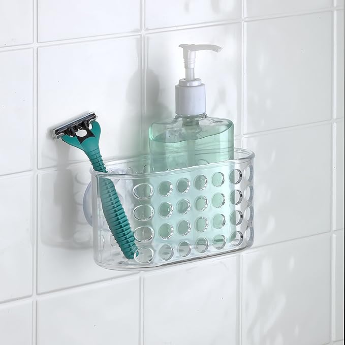 Bath Bliss Suction Cup Bath Caddy Basket, Soap and Razor Holder for Shower, Clear
