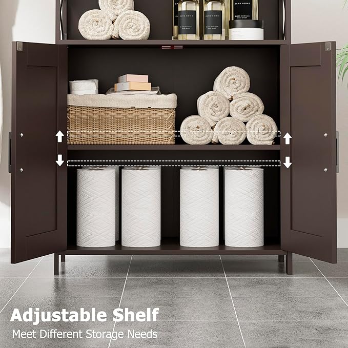 Homhedy Farmhouse Bathroom Storage Cabinet with 2 Doors, Toilet Paper Cabinet with Adjustable Shelves, Small Bathroom Cabinet for Kitchen/Laundry/Living Room, 11.8 x 23.6 x 31.5 Inches, Brown